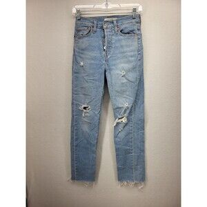 Levi Strauss Womens Jeans Blue 25 Stretch Wedgie Straight Raw Hem Button Fly